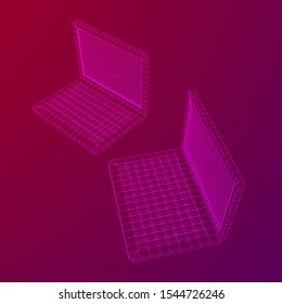 Laptop Abstract Mesh Background. Design computer. Wireframe low poly mesh vector illustration