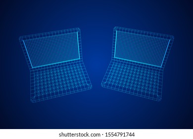 Laptop Abstract Mesh Background. Design computer. Wireframe low poly mesh vector illustration