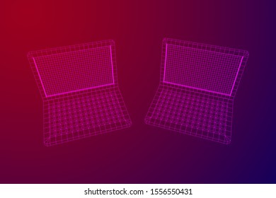 Laptop Abstract Mesh Background. Design computer. Wireframe low poly mesh vector illustration