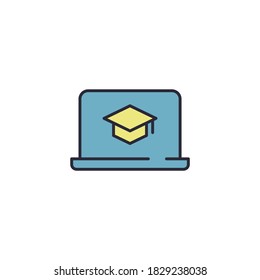 Laptop with academic cap vector icon symbol isolated on white background