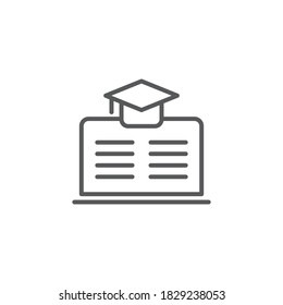 Laptop with academic cap vector icon symbol isolated on white background