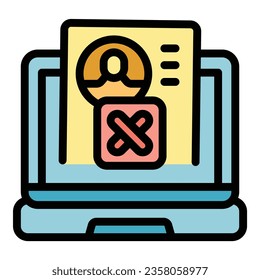 Laptop account icon outline vector. Web deleting. Avatar network color flat