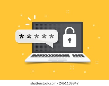 Laptop with account login icon in flat style. Password form page vector illustration on isolated background. User authorization sign business concept.