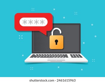 Laptop with account login icon in flat style. Password form page vector illustration on isolated background. User authorization sign business concept.