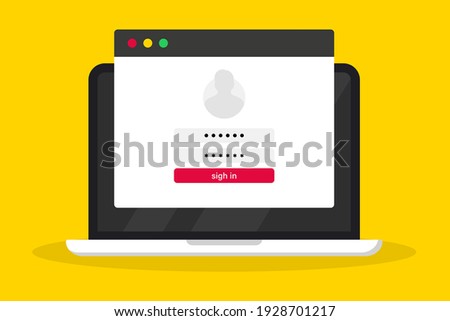 Laptop with account login and password form page on screen. Sign in to account. Login form on a laptop. login and password form page on a computer screen. User authorization. login authentication page