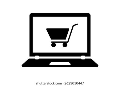 Laptop Add to Cart Icon Design, laptop shopping cart icon, online laptop buying vector, laptop checkout cart icon