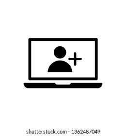Laptop add user icon vector