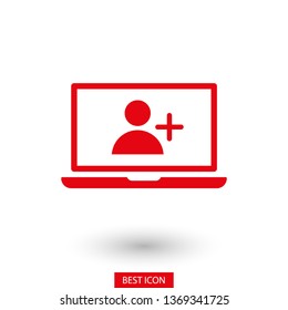 Laptop add user icon vector