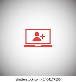 Laptop add user icon vector. Vector web design