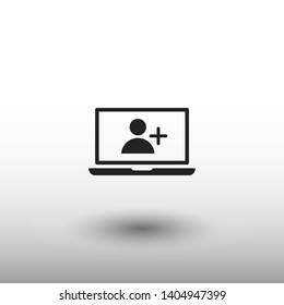 Laptop add user icon vector. Vector web design