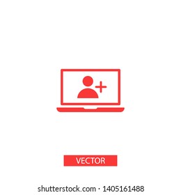 Laptop add user icon vector. Vector web design