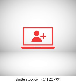 Laptop add user icon vector. Vector web design