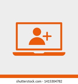 Laptop add user icon vector. Vector web design