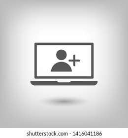 Laptop add user icon vector. Vector web design