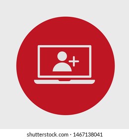 Laptop add user icon vector. Vector web design
