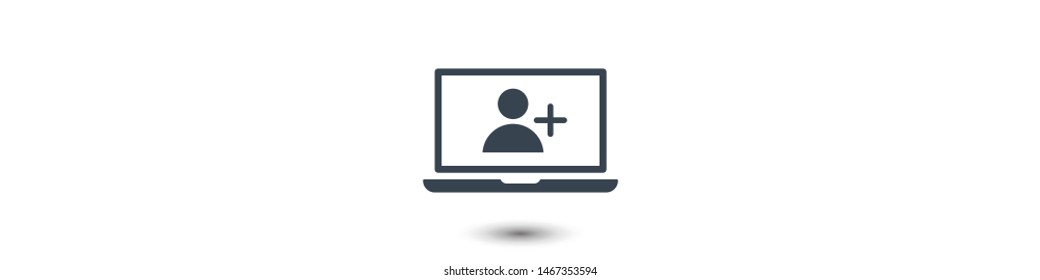 Laptop add user icon vector. Vector web design