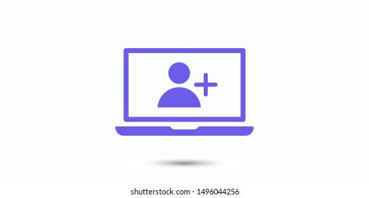 Laptop add user icon vector. Vector web design