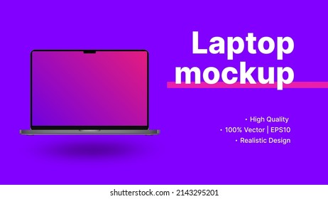 Werbebanner für Notebooks. Minicomputer Front View mit Blank Screen Mock up. Minimalistische violette Website-Werbung. Vektorgrafik