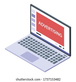 Icono de publicidad de portátiles. Isometric del icono del vector de publicidad de portátiles para el diseño web aislado en fondo blanco