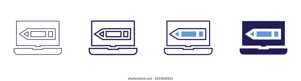 Laptop aesthetic icon in 4 different styles. Thin Line, Line, Bold Line, Duotone. Duotone style. Editable stroke.