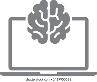 Laptop and AI brain icon set
