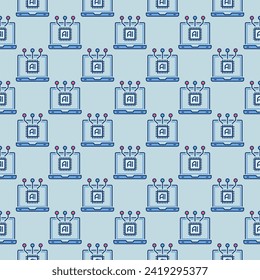 Laptop with AI Chip vector Artificial Intelligence concept colored seamless pattern
