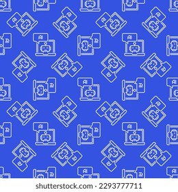 Laptop with AI Speech Bubble vector Artificial Intelligence Robot concept blue outline seamless pattern 
