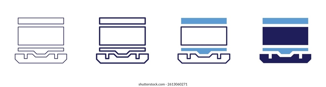 Laptop airplane icon in 4 different styles. Thin Line, Line, Bold Line, Duotone. Duotone style. Editable stroke.
