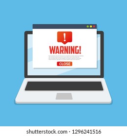 Laptop alert notification concept warning , spam , viruses, internet errors, trojan