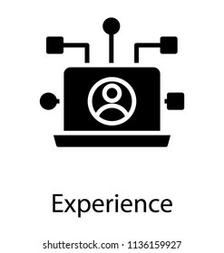A laptop along with some nodes having profile symbol inside, an icon for customer experience 