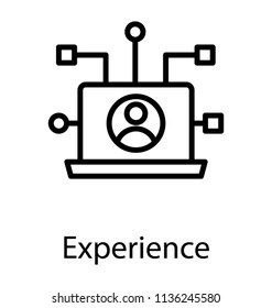 
A Laptop Along With Some Nodes Having Profile Symbol Inside, An Icon For Customer Experience 