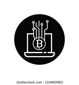 A laptop along with some nodes having bitcoin symbol inside