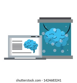 Laptop analizing brain in flask artificial intelligence vector illustration graphic design