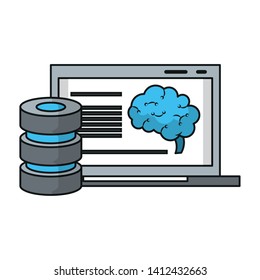 Laptop analizing human brain artificial intelligence vector illustration graphic design