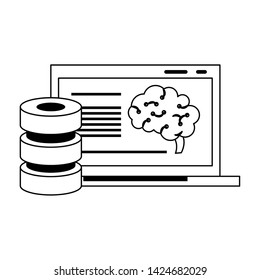 Laptop analizing human brain artificial intelligence vector illustration graphic design