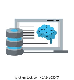 Laptop analizing human brain artificial intelligence vector illustration graphic design