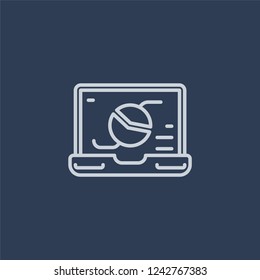 Laptop with Analysis icon. Trendy flat vector line Laptop with Analysis icon on dark blue background from Business and analytics collection. 