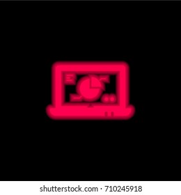 Laptop with Analysis red glowing neon ui ux icon. Glowing sign logo vector