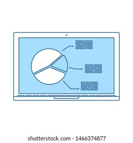 Portátil Con Icono De Diagrama Analítico. Línea Delgada Con Diseño De Relleno Azul. Ilustración vectorial.