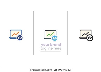 Laptop with analytics graph and eye icon to symbolize live monitoring and digital data tracking. Great for dashboards and reports.