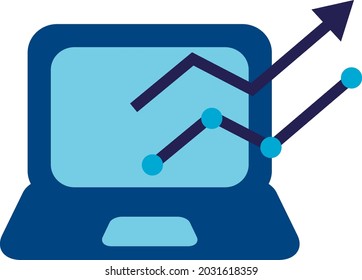 Laptop analytics, illustration, vector, on a white background.