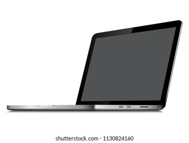 Laptop In Angled Position With Blank Screen Isolated On White Background - Mockup Template