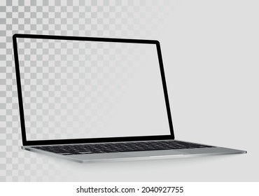 Laptop in angled position with blank screen isolated on transparent background- mockup template