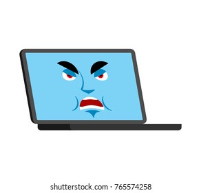 Laptop angry emoji face avatar. Computer evil emotions. PC aggressive. Vector illustration