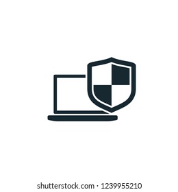 laptop antivirus shield security icon vector logo template