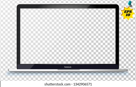 Laptop in apple Macbook Pro style mockup with blank screen - front view. Open laptop with blank screen isolated on transparent background