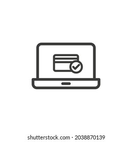 Laptop with approved credit card icon on white background