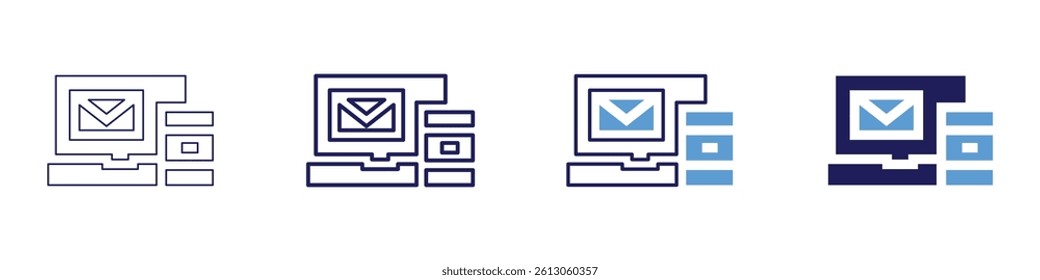Laptop archiver icon in 4 different styles. Thin Line, Line, Bold Line, Duotone. Duotone style. Editable stroke.