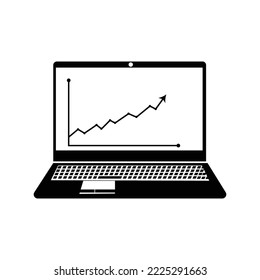 Laptop arrow growth graph icon | Black Vector illustration |