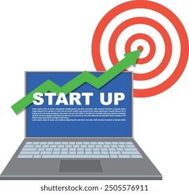 Laptop with arrow hitting a target